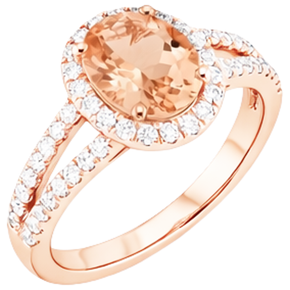 Halo Morganit und Aus der Erde Abgebauter Natürlicher Diamanten 21 Karat Ring Roségold 14K