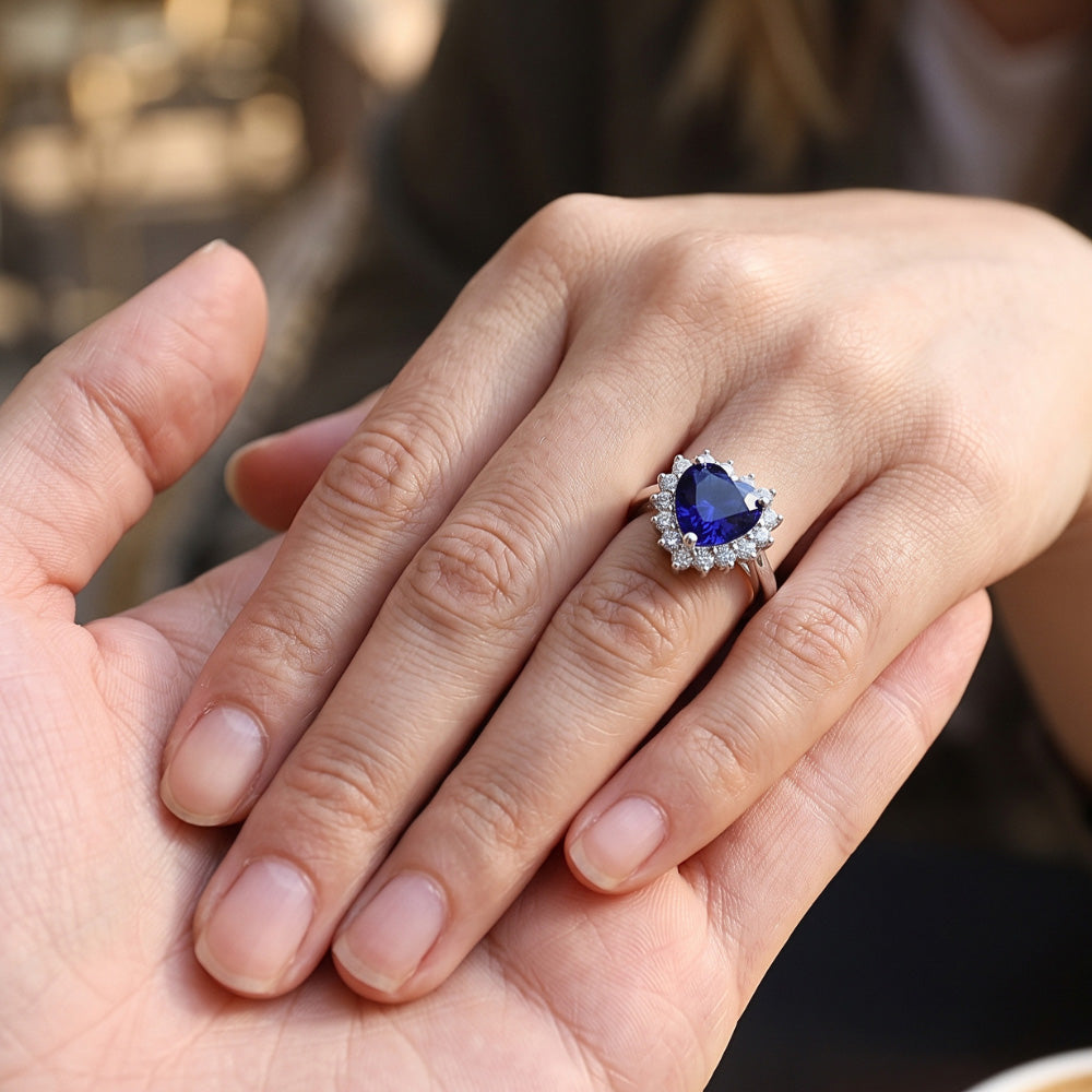 Halo Natural Blue Saphir Ring Star Style Natürlicher Diamant ( nicht im Labor gezüchtet )en 2,50 Karat