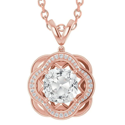 Halo-Natürlich Diamant-Anhänger rund & Kissen Old Miner 6.50 Karat Roségold