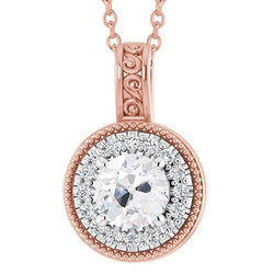 Halo-Natürliche Aus der Erde Abgebauter Natürlicher Diamant-Anhänger im alten Minenschliff, Vintage-Stil, filigran, 3,50 Karat