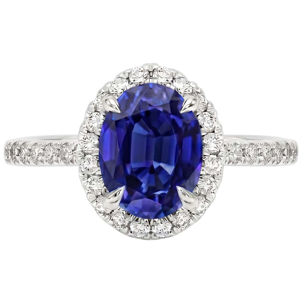 Halo-Natürlicher Diamant ( nicht im Labor gezüchtet )-Ring, Saphir-Schmuck