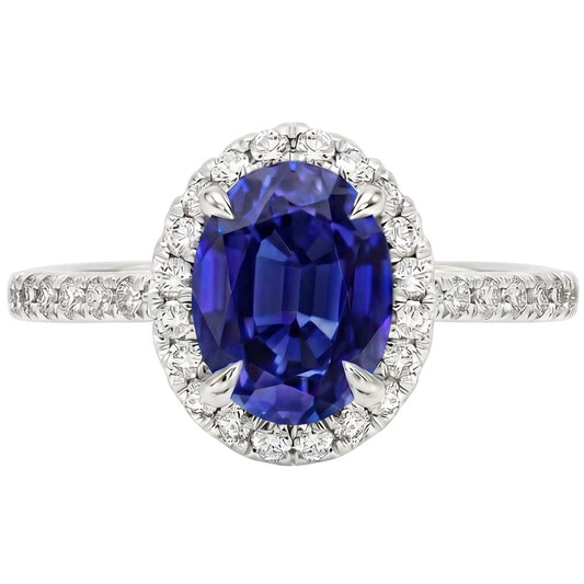 Halo-Natürlicher Diamant ( nicht im Labor gezüchtet )-Ring, Saphir-Schmuck