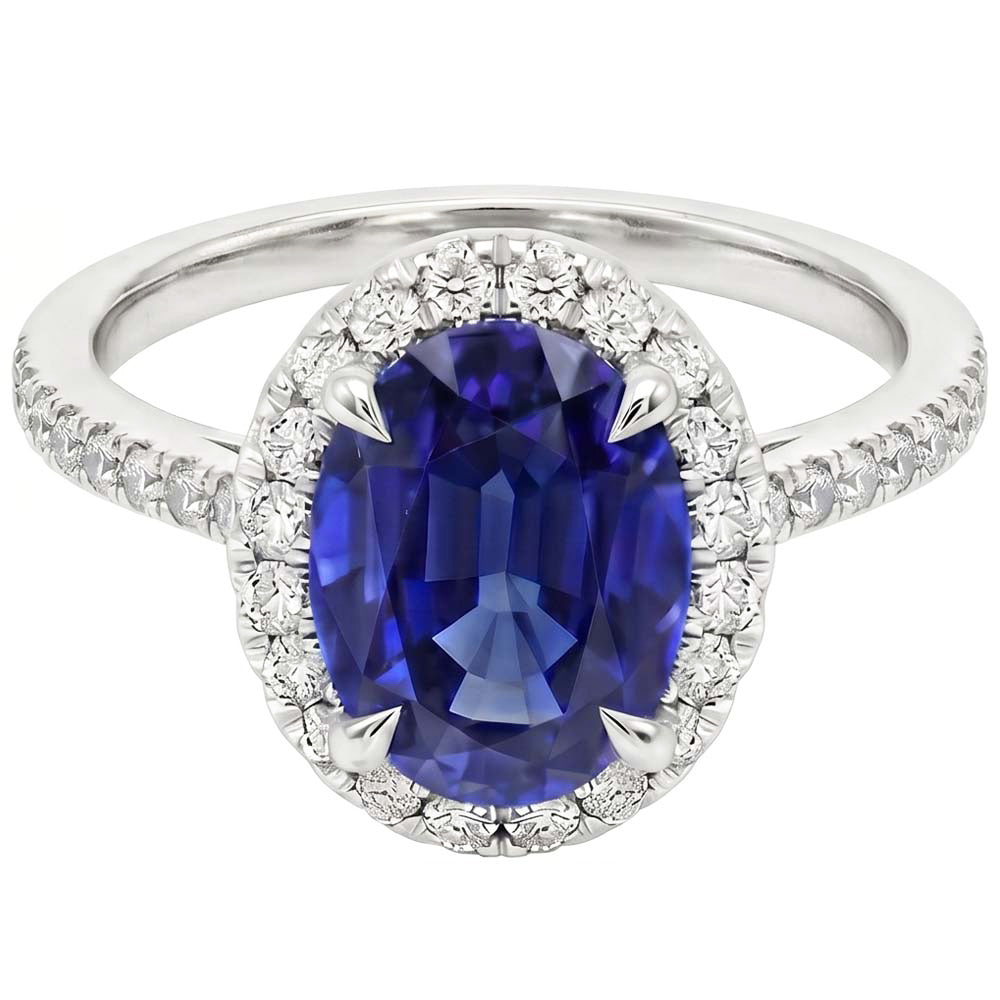 Halo-Natürlicher Diamant ( nicht im Labor gezüchtet )-Ring, Saphir-Schmuck
