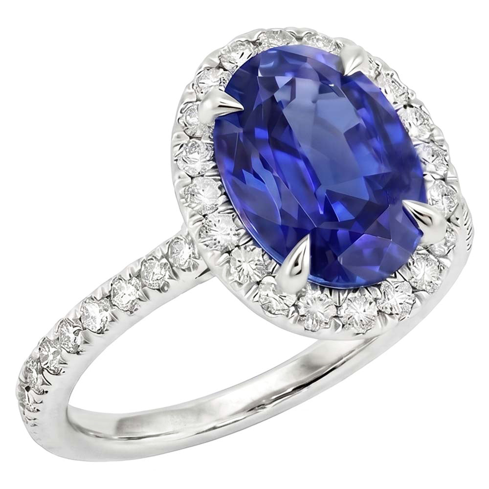 Halo-Natürlicher Diamant ( nicht im Labor gezüchtet )-Ring, Saphir-Schmuck