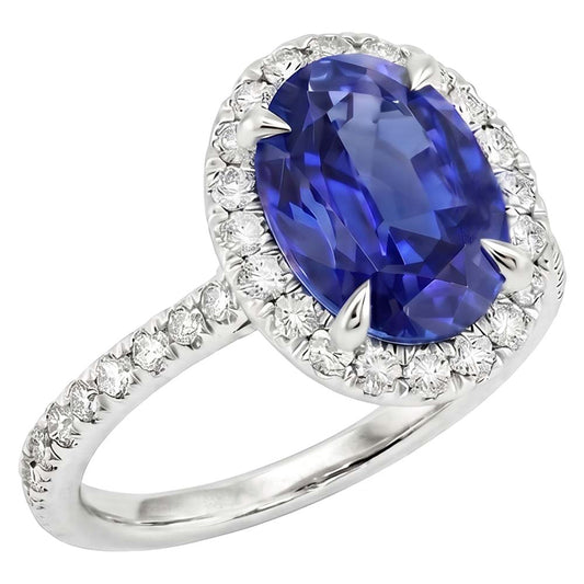 Halo-Natürlicher Diamant ( nicht im Labor gezüchtet )-Ring, Saphir-Schmuck