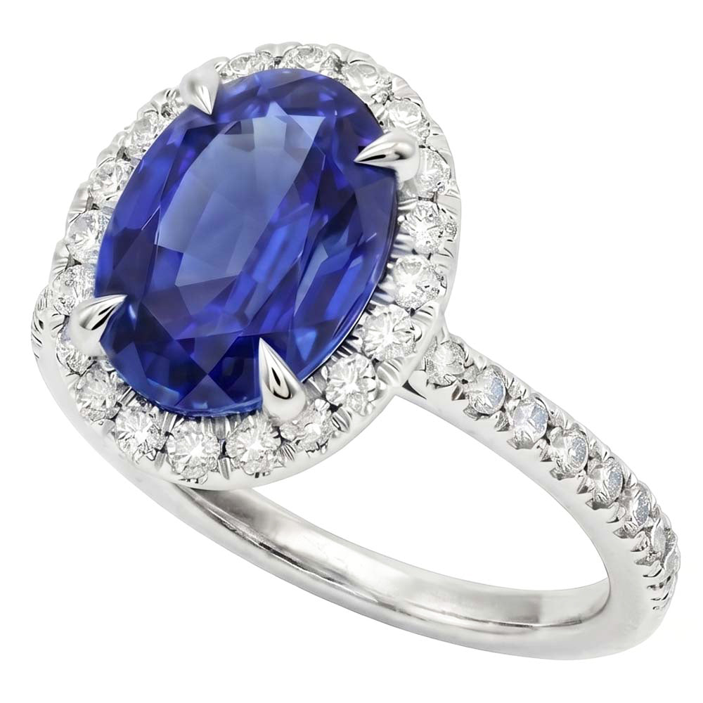 Halo-Natürlicher Diamant ( nicht im Labor gezüchtet )-Ring, Saphir-Schmuck