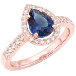 Halo Natürlicher Diamant ( nicht im Labor gezüchtet )-Verlobungsring Birne Blauer Saphir 3.50 Karat