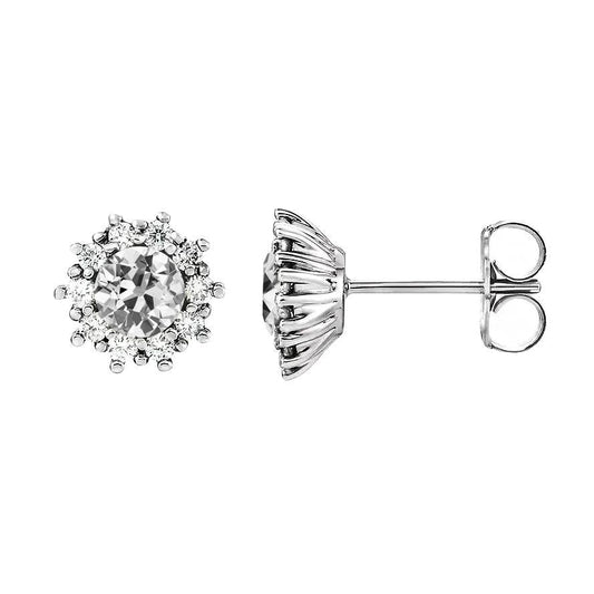 Halo Ohrstecker 4 Karat alter Bergmann Echt Diamant Flower Style Push Backs