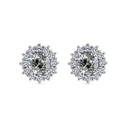 Halo Old European Echt Diamant Studs Flower Style Gold Ohrringe 4 Karat