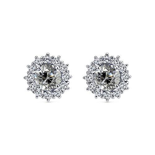 Halo Old European Echt Diamant Studs Flower Style Gold Ohrringe 4 Karat