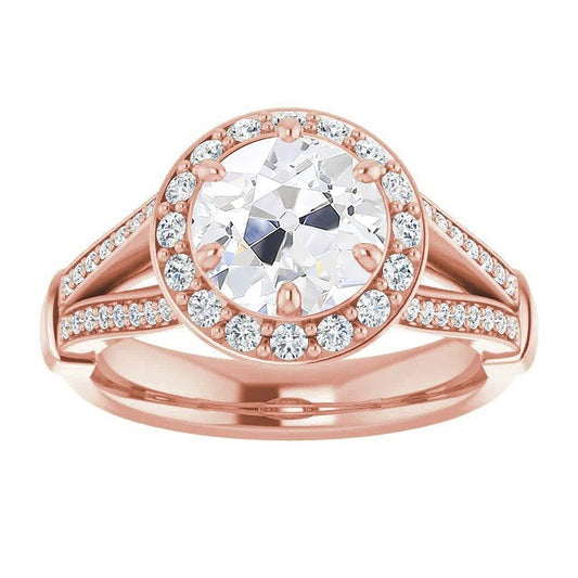 Halo Old Mine Cut Echt Diamantring Split Shank Roségold 6.75 Karat
