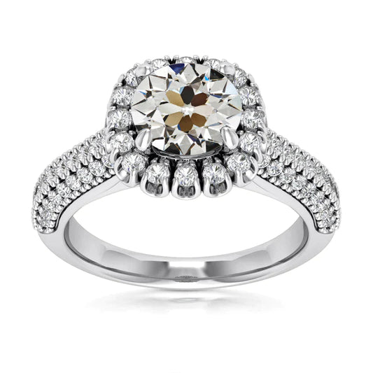 Halo Old Mine Cut Natürliche Diamant Ehering Mehrreihige Akzente 5 Karat