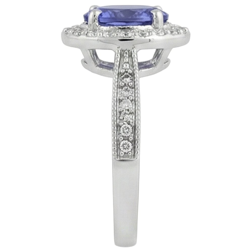 Halo Oval 10.25 Karat Tansanit & Aus der Erde Abgebauter Natürlicher Diamanten Ring Weißgold 14K