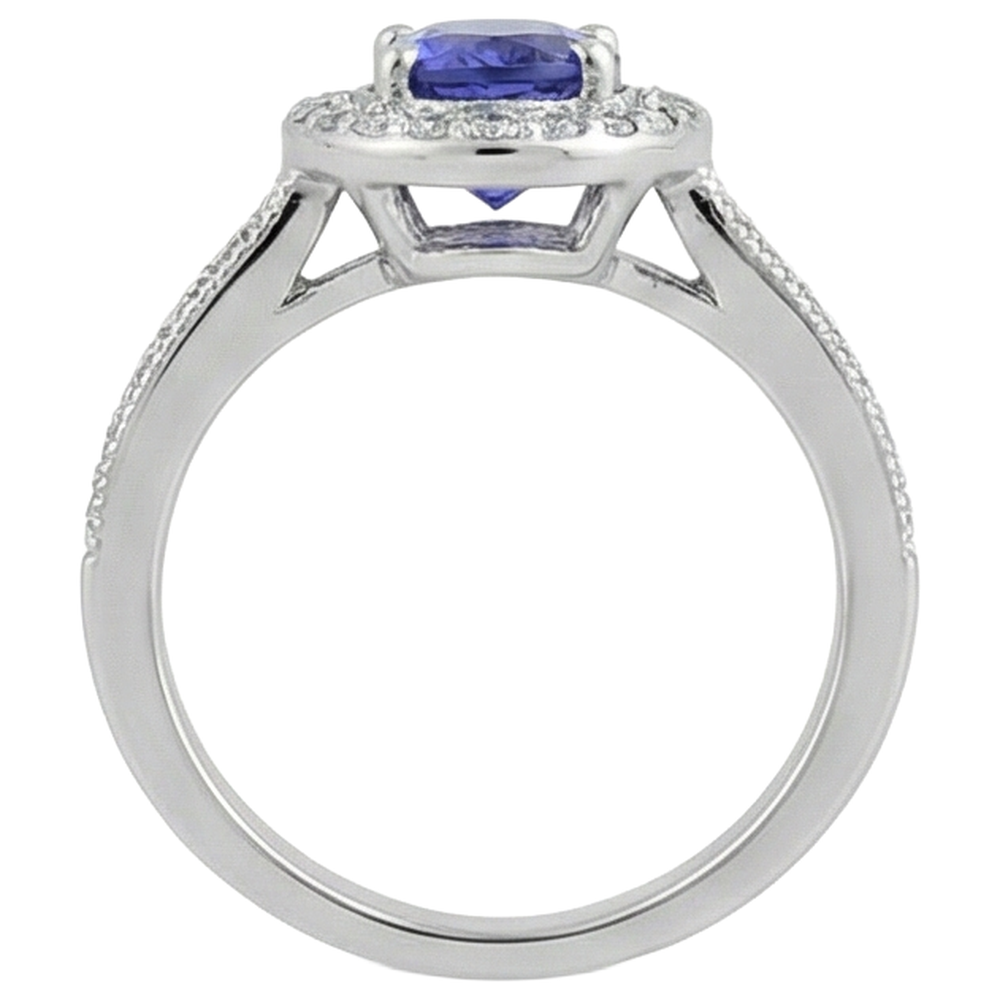 Halo Oval 10.25 Karat Tansanit & Aus der Erde Abgebauter Natürlicher Diamanten Ring Weißgold 14K