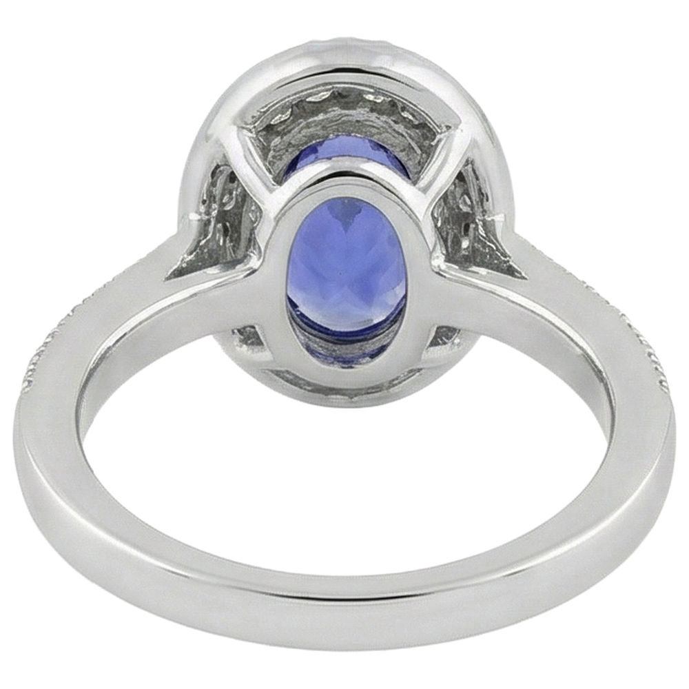 Halo Oval 10.25 Karat Tansanit & Aus der Erde Abgebauter Natürlicher Diamanten Ring Weißgold 14K