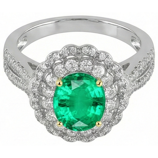 Edler Smaragd Edelstein-Ring 2-Karat Bicolor 14K Gold – Frontansicht