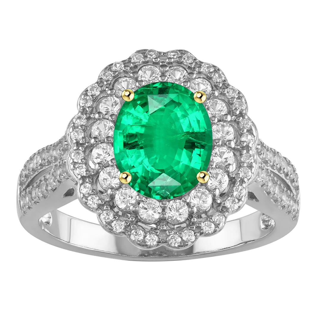 Oval-Schliff Edler Smaragd Ring in Bicolor 14K Gold – Hauptansicht