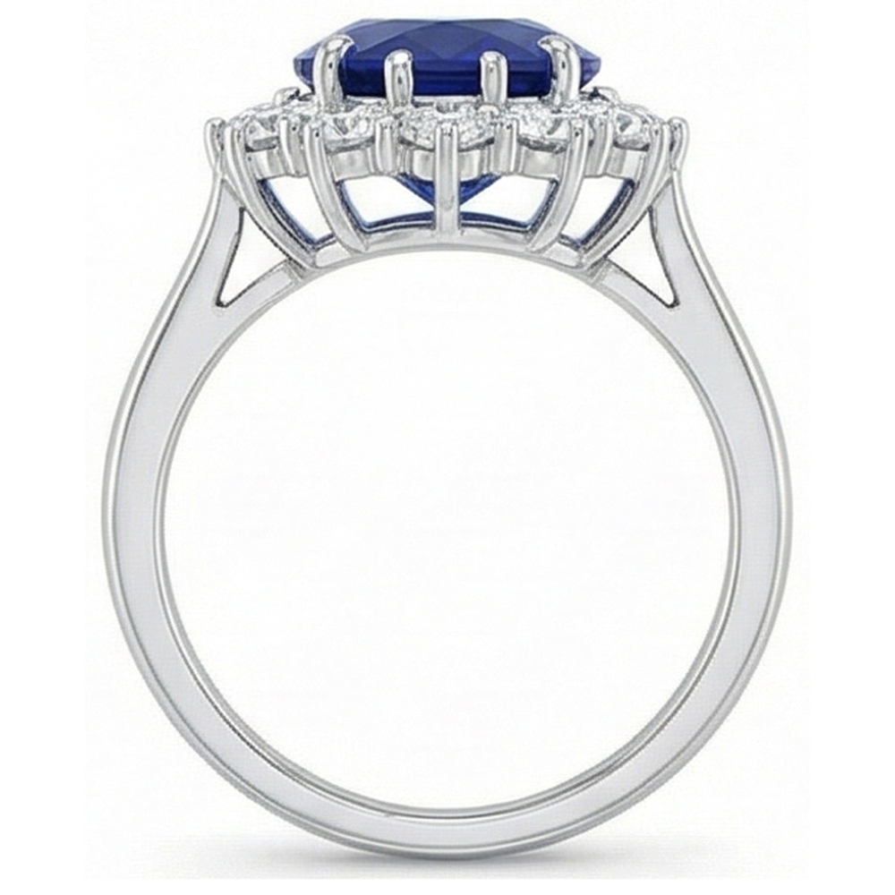 Edelstein-Ring 14 Karat Weißgold mit Kornblumenblauer Saphir – Draufsicht