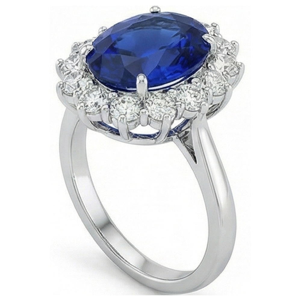 Edelstein-Ring 14 Karat Weißgold mit Kornblumenblauer Saphir – Schrägansicht