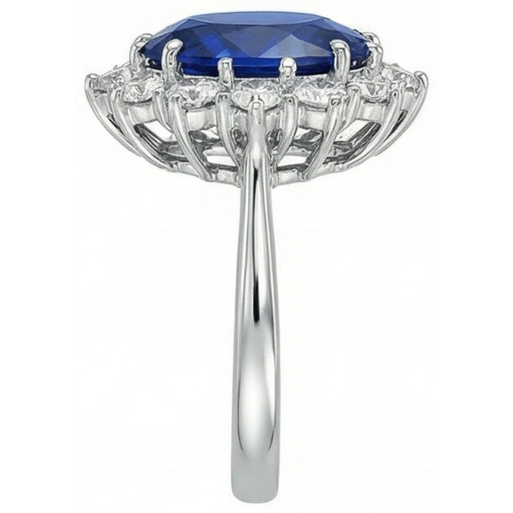 Kornblumenblauer Saphir Oval-Schliff Edelstein-Ring in 14 Karat Weißgold – Profilansicht