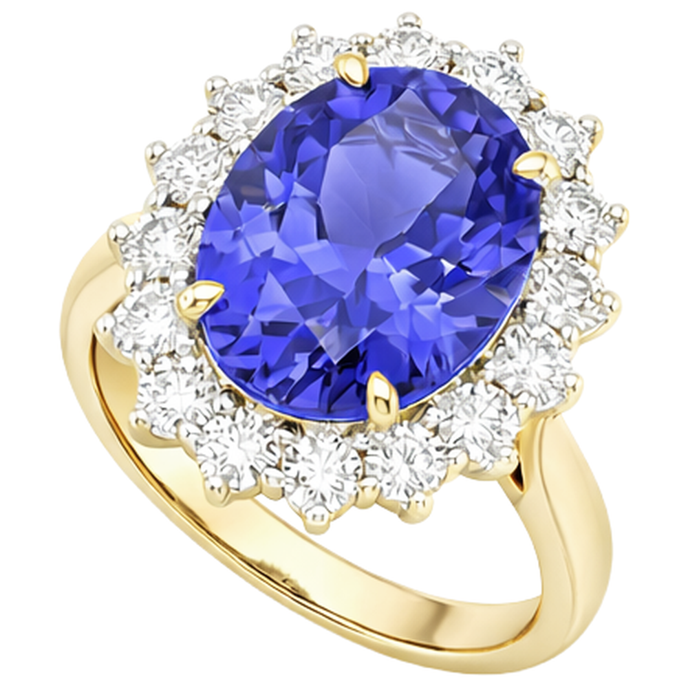 Halo Oval Tansanit AAA Aus der Erde Abgebauter Natürlicher Diamanten 8,50 Karat Ring Zweifarbiges Gold