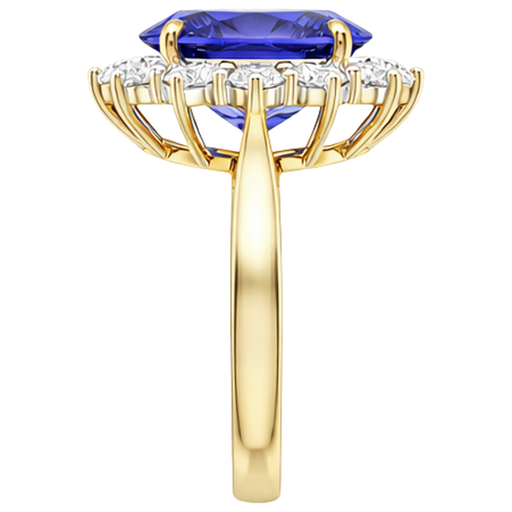 Halo Oval Tansanit AAA Aus der Erde Abgebauter Natürlicher Diamanten 8,50 Karat Ring Zweifarbiges Gold