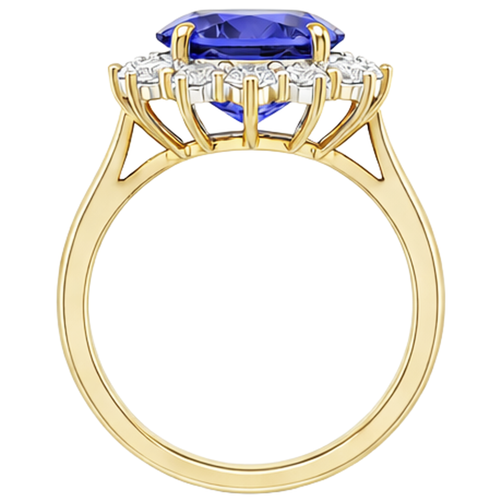 Halo Oval Tansanit AAA Aus der Erde Abgebauter Natürlicher Diamanten 8,50 Karat Ring Zweifarbiges Gold