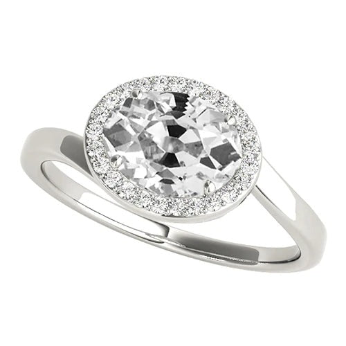 Halo Oval alter Bergmann Echt Diamant Jubiläumsring 3.50 Karat Damenschmuck