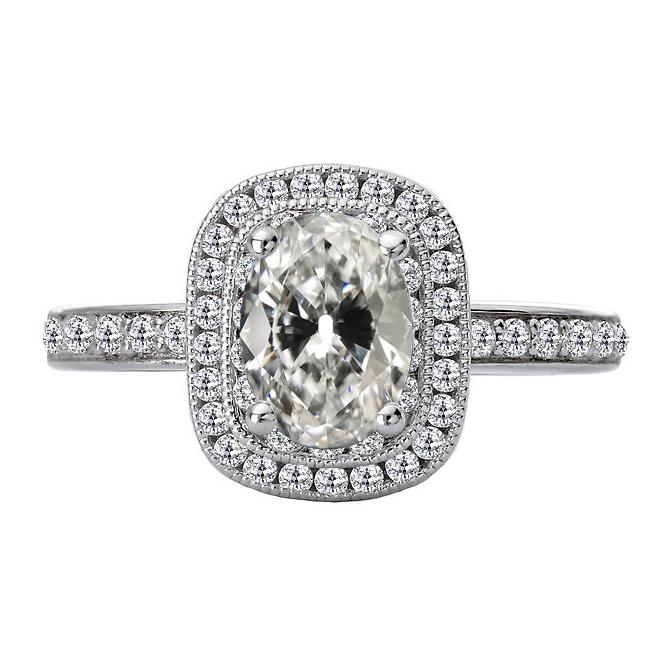 Halo Oval alter Bergmann Echt Diamant Verlobungsring 8 Karat Vintage Style