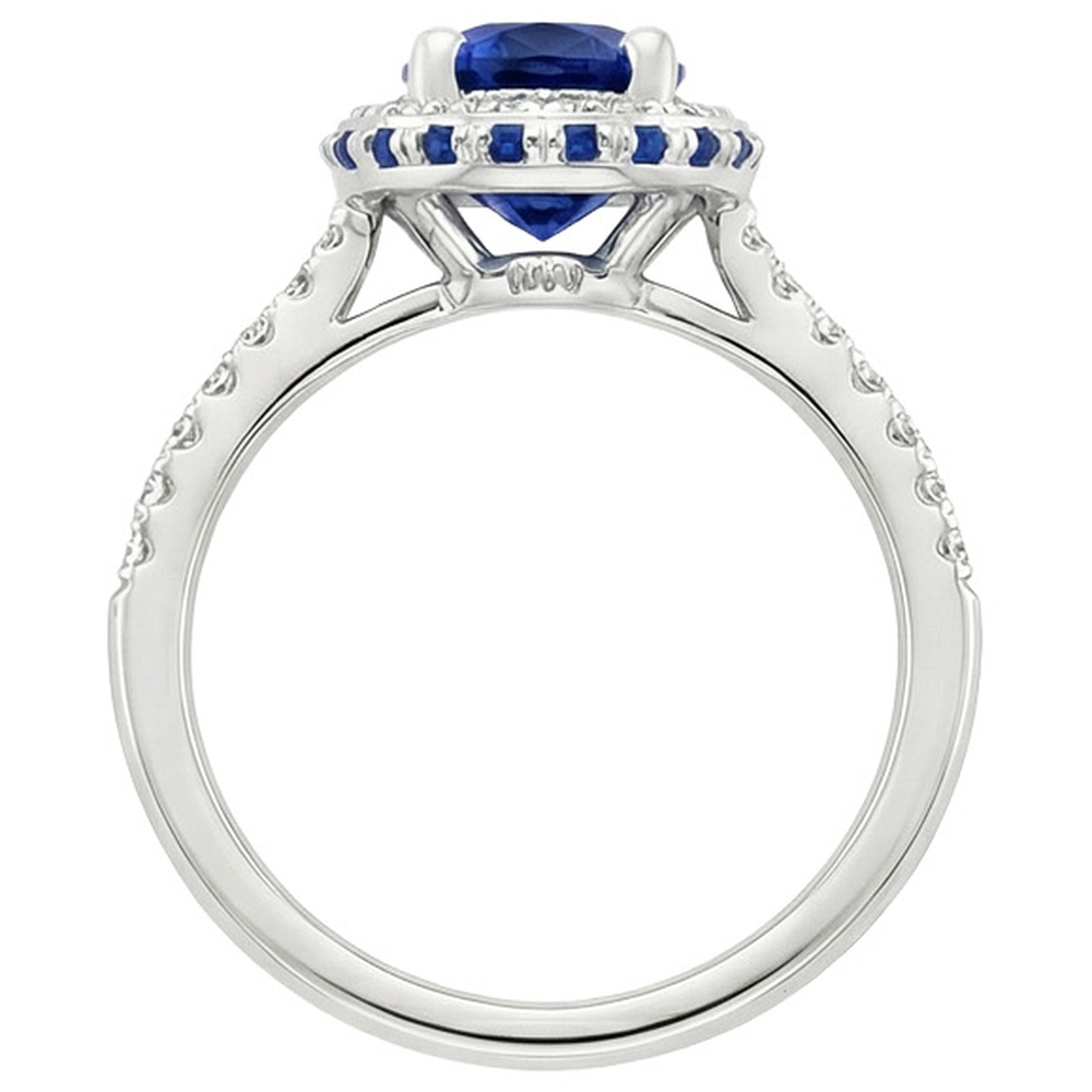 Halo Ovaler Edelsteinring Blauer Saphir & Natürlicher Diamant ( nicht im Labor gezüchtet )akzente 4,50 Karat