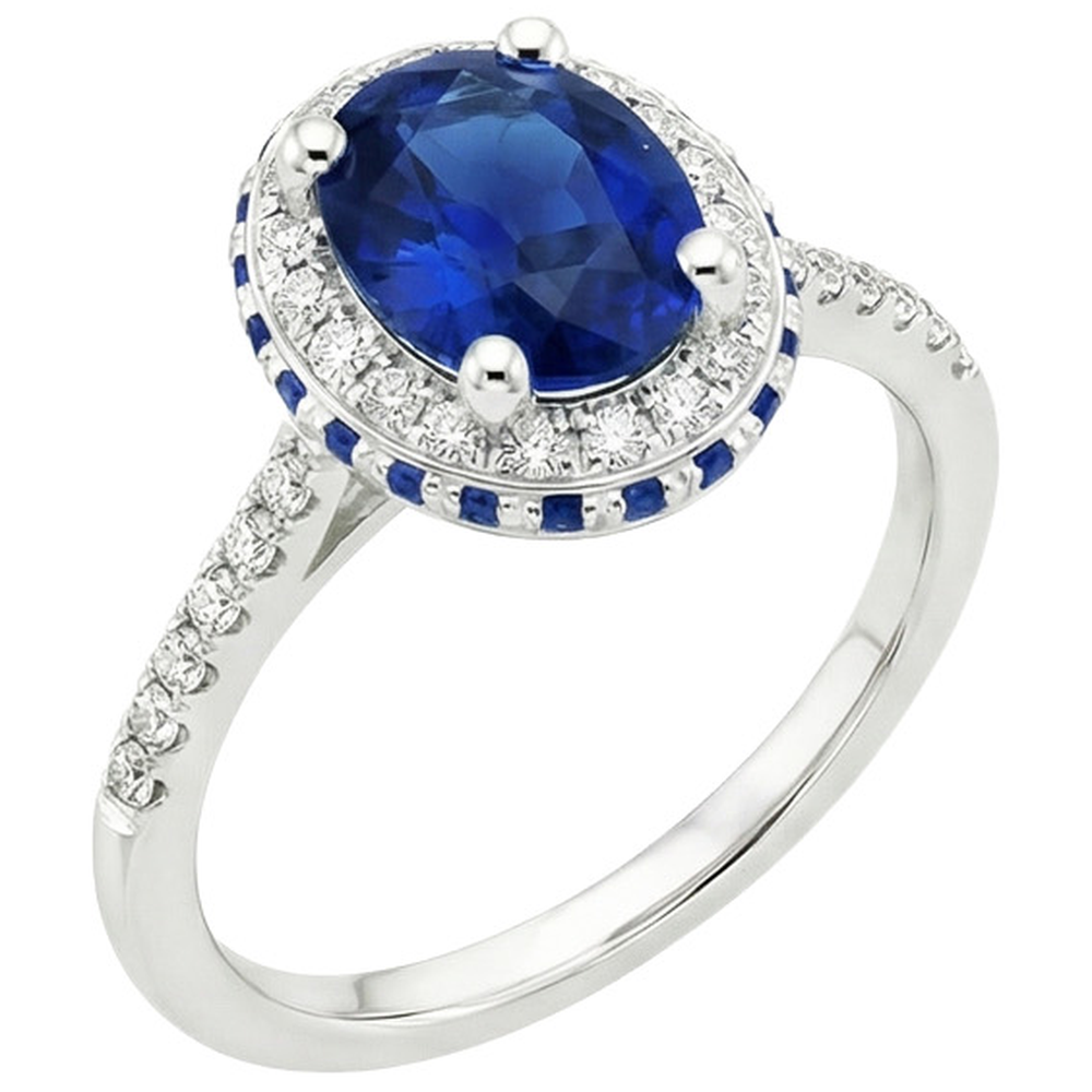Halo Ovaler Edelsteinring Blauer Saphir & Natürlicher Diamant ( nicht im Labor gezüchtet )akzente 4,50 Karat