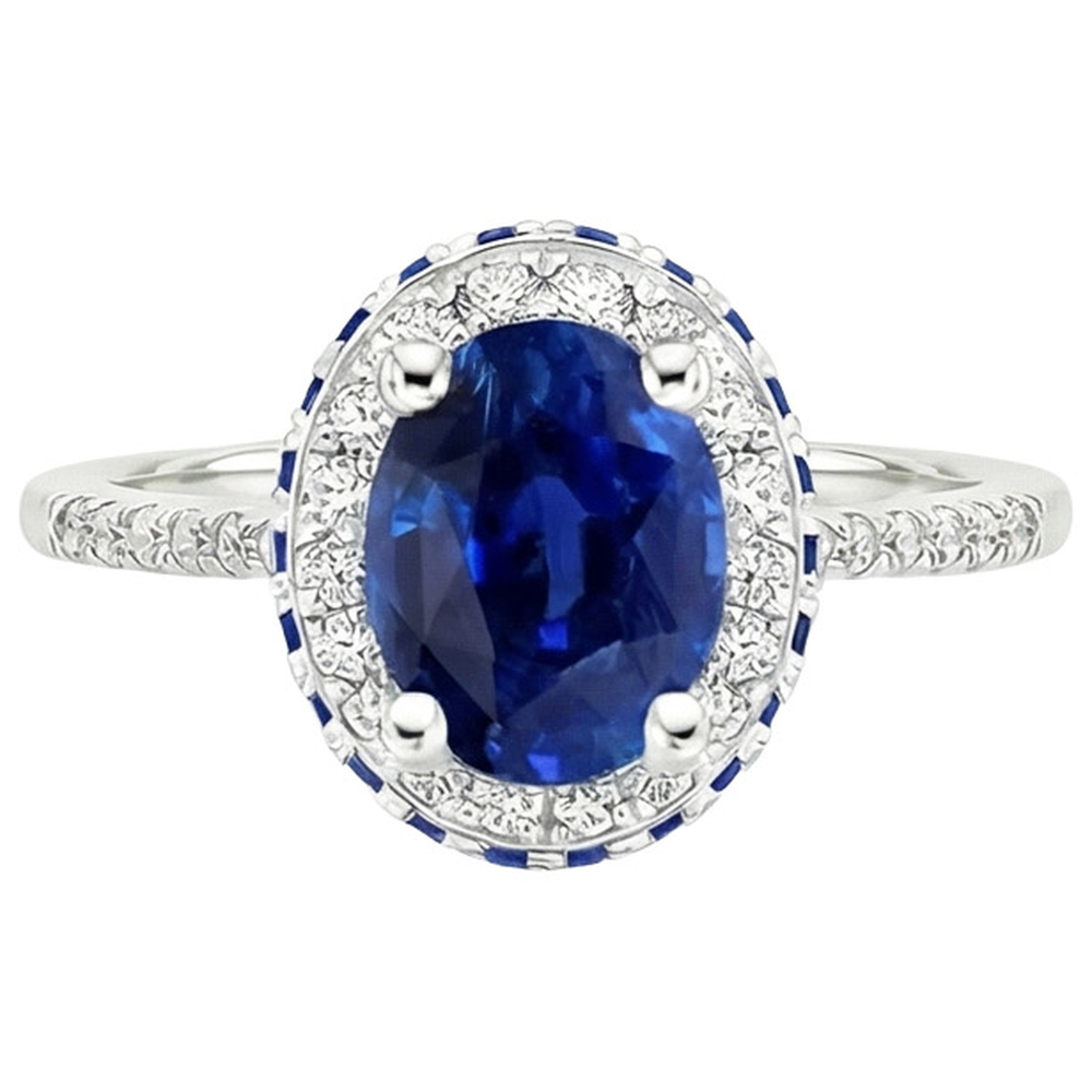 Halo Ovaler Edelsteinring Blauer Saphir & Natürlicher Diamant ( nicht im Labor gezüchtet )akzente 4,50 Karat