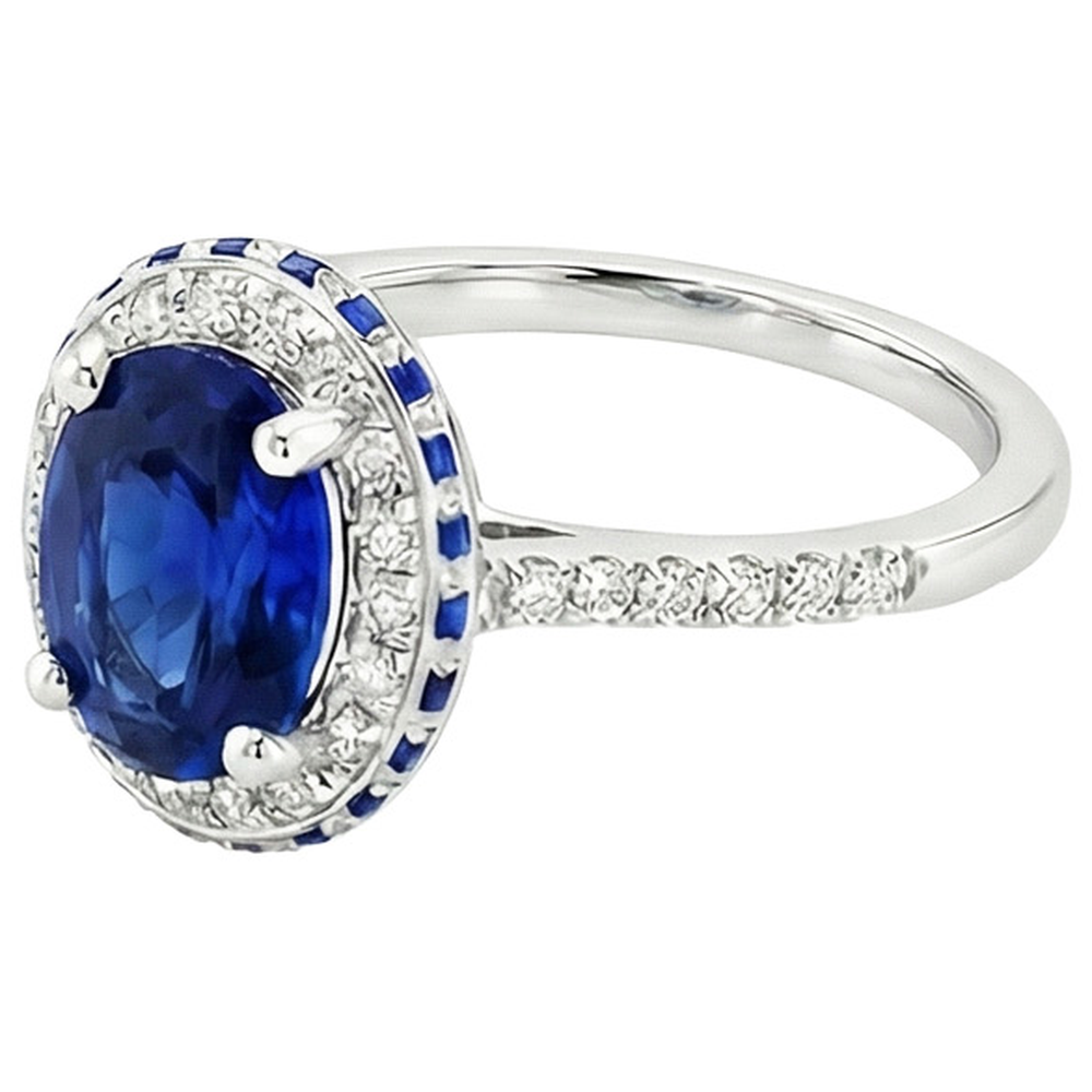 Halo Ovaler Edelsteinring Blauer Saphir & Natürlicher Diamant ( nicht im Labor gezüchtet )akzente 4,50 Karat