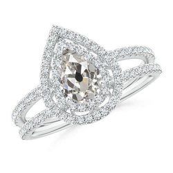 Halo Pear Echt Diamant Verlobungsring 2,50 Karat Old Cut Split Shank