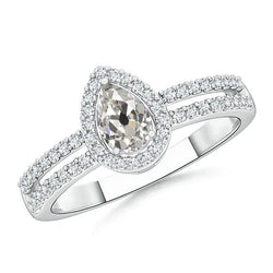 Halo Pear Old Mine Cut Echt Diamantring 3 Karat geteilter Schaft