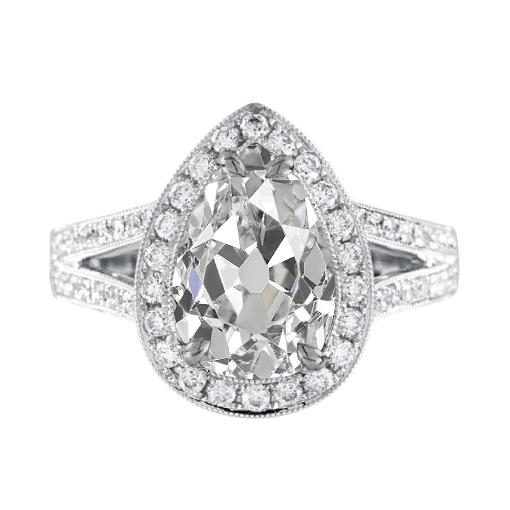 Halo Pear Old Mine Cut Echt Diamantring 4,75 Karat Split Milgrain Shank