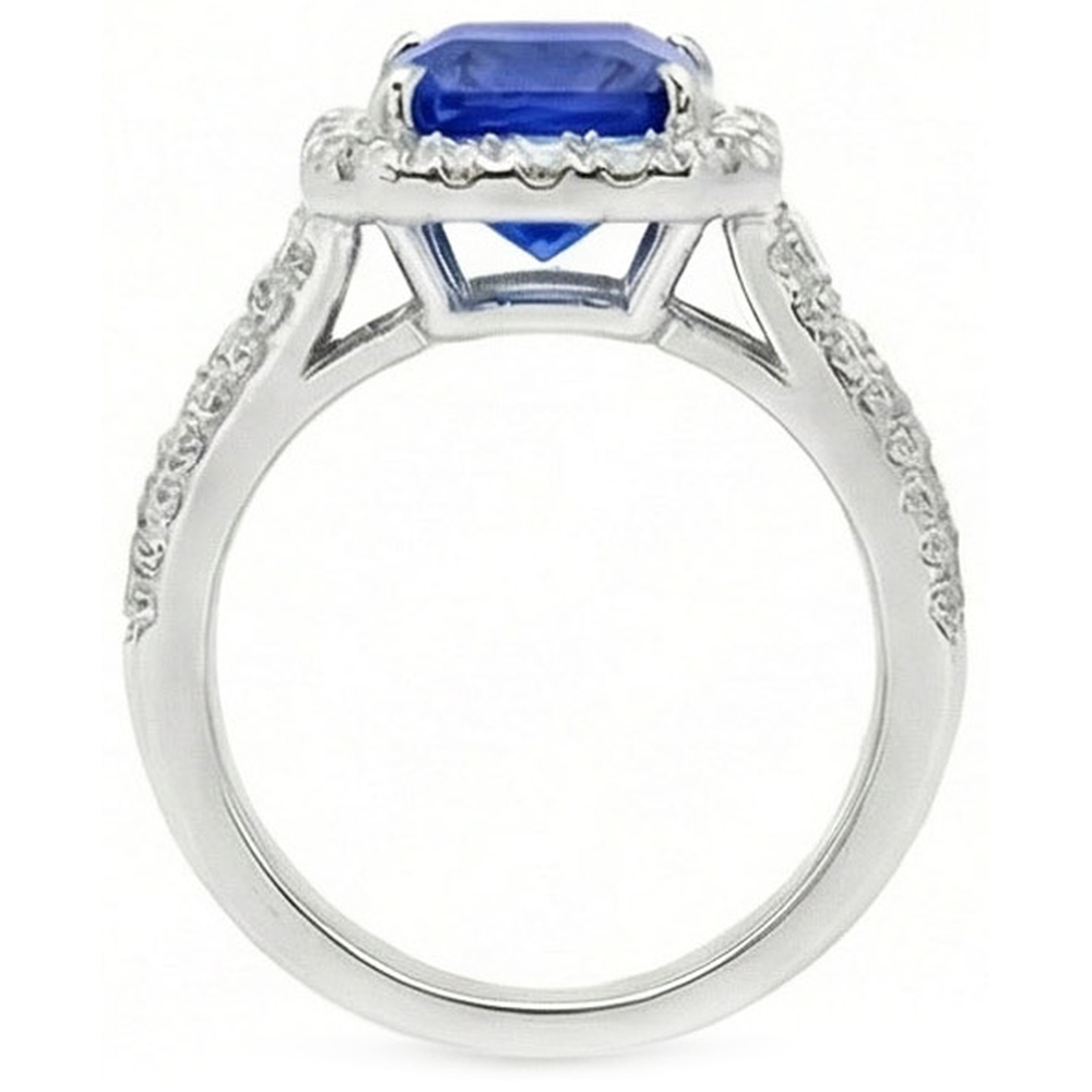 Halo Radiant Ceylon Saphir Natürlicher Diamant ( nicht im Labor gezüchtet ) Ring Schmuck 3,50 Karat