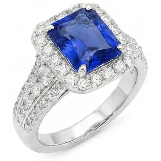 Halo Radiant Ceylon Saphir Natürlicher Diamant ( nicht im Labor gezüchtet ) Ring Schmuck 3,50 Karat