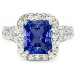 Halo Radiant Ceylon Saphir Natürlicher Diamant ( nicht im Labor gezüchtet ) Ring Schmuck 3,50 Karat