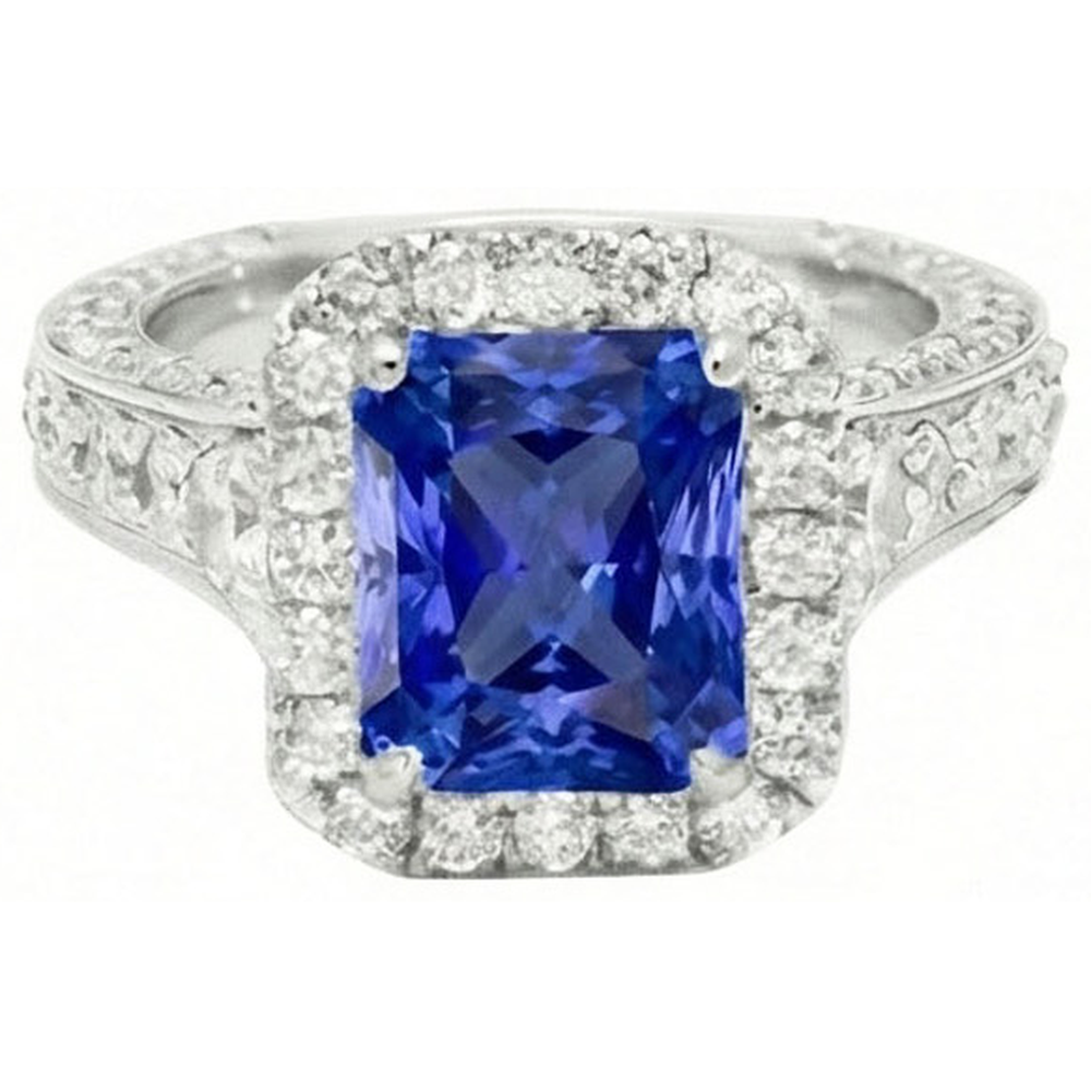 Halo Radiant Ceylon Saphir Natürlicher Diamant ( nicht im Labor gezüchtet ) Ring Schmuck 3,50 Karat