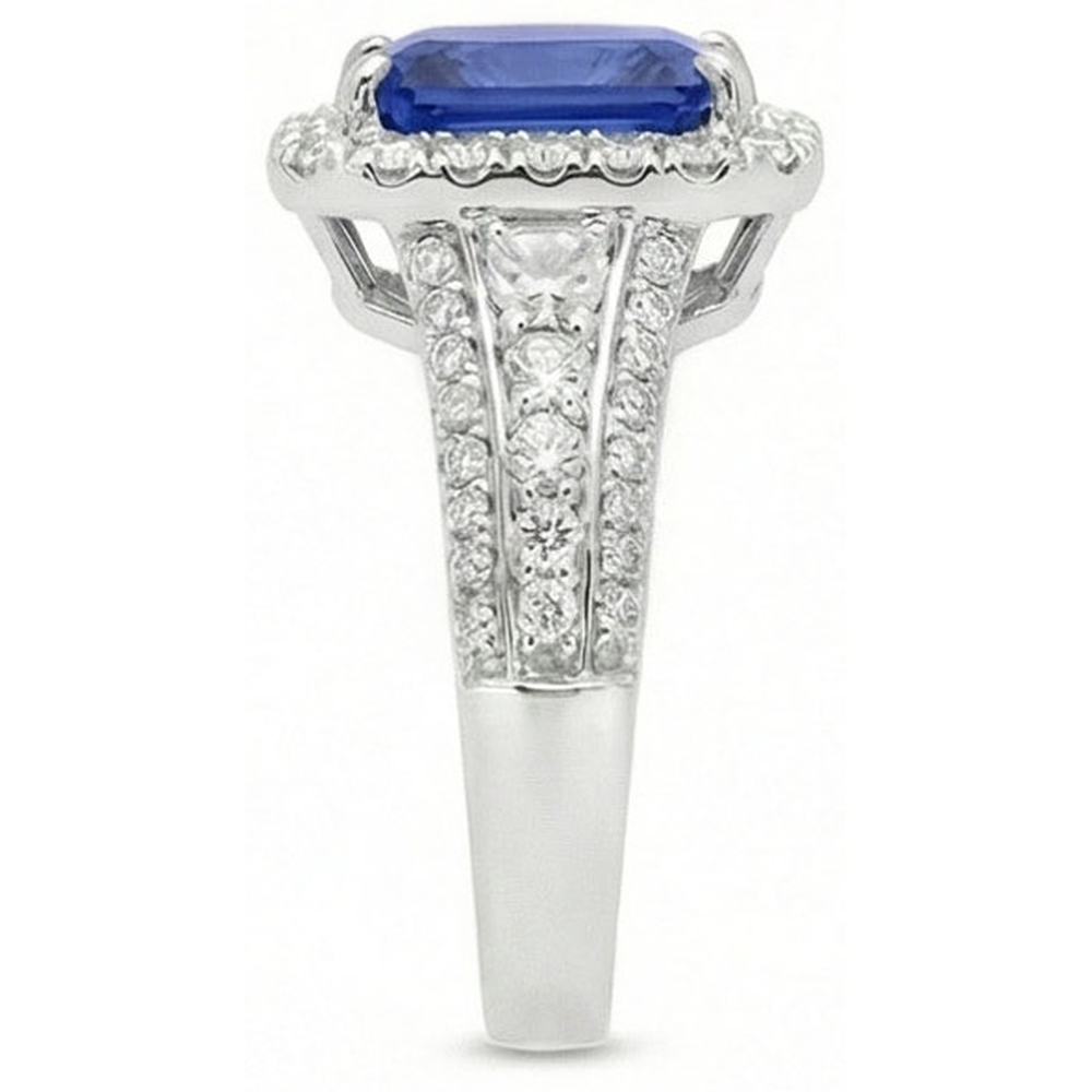 Halo Radiant Ceylon Saphir Natürlicher Diamant ( nicht im Labor gezüchtet ) Ring Schmuck 3,50 Karat