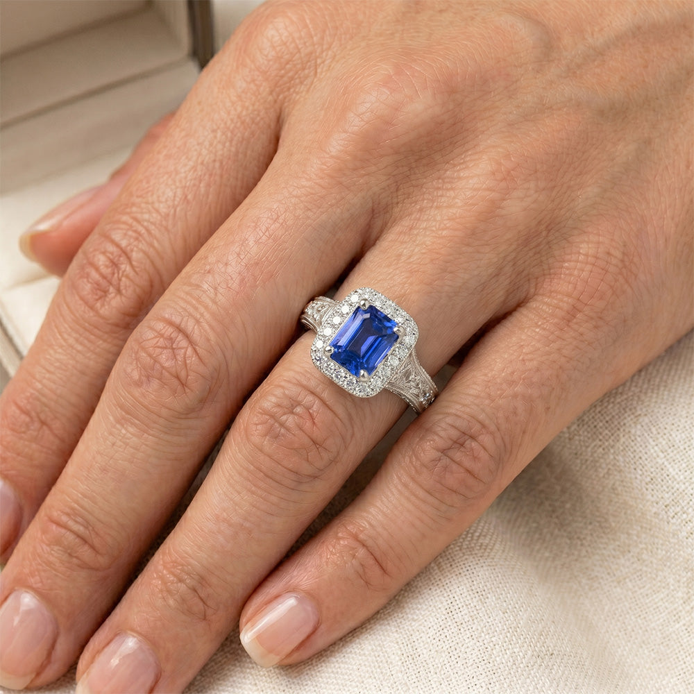 Halo Radiant Ceylon Saphir Natürlicher Diamant ( nicht im Labor gezüchtet ) Ring Schmuck 3,50 Karat