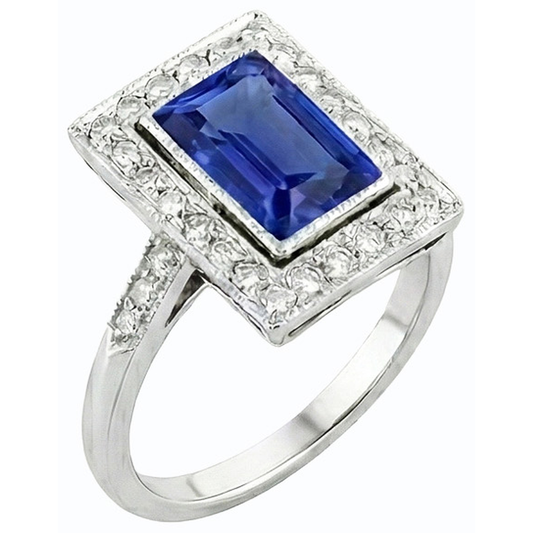 Halo Radiant Ceylon Saphir Ring Antik-Stil & Natürlicher Diamant ( nicht im Labor gezüchtet )en 4 Karat