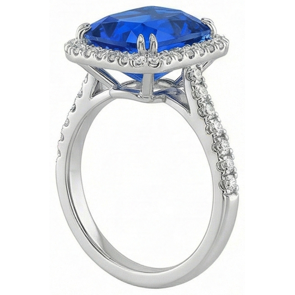 Halo Radiant Saphir Ring Doppelstift Natürlicher Diamant ( nicht im Labor gezüchtet )en 5,50 Karat
