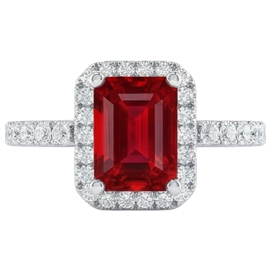 Halo Red Rubin mit Aus der Erde Abgebauter Natürlicher Diamanten 4,45 Karat Ring Weißgold 14K Neu