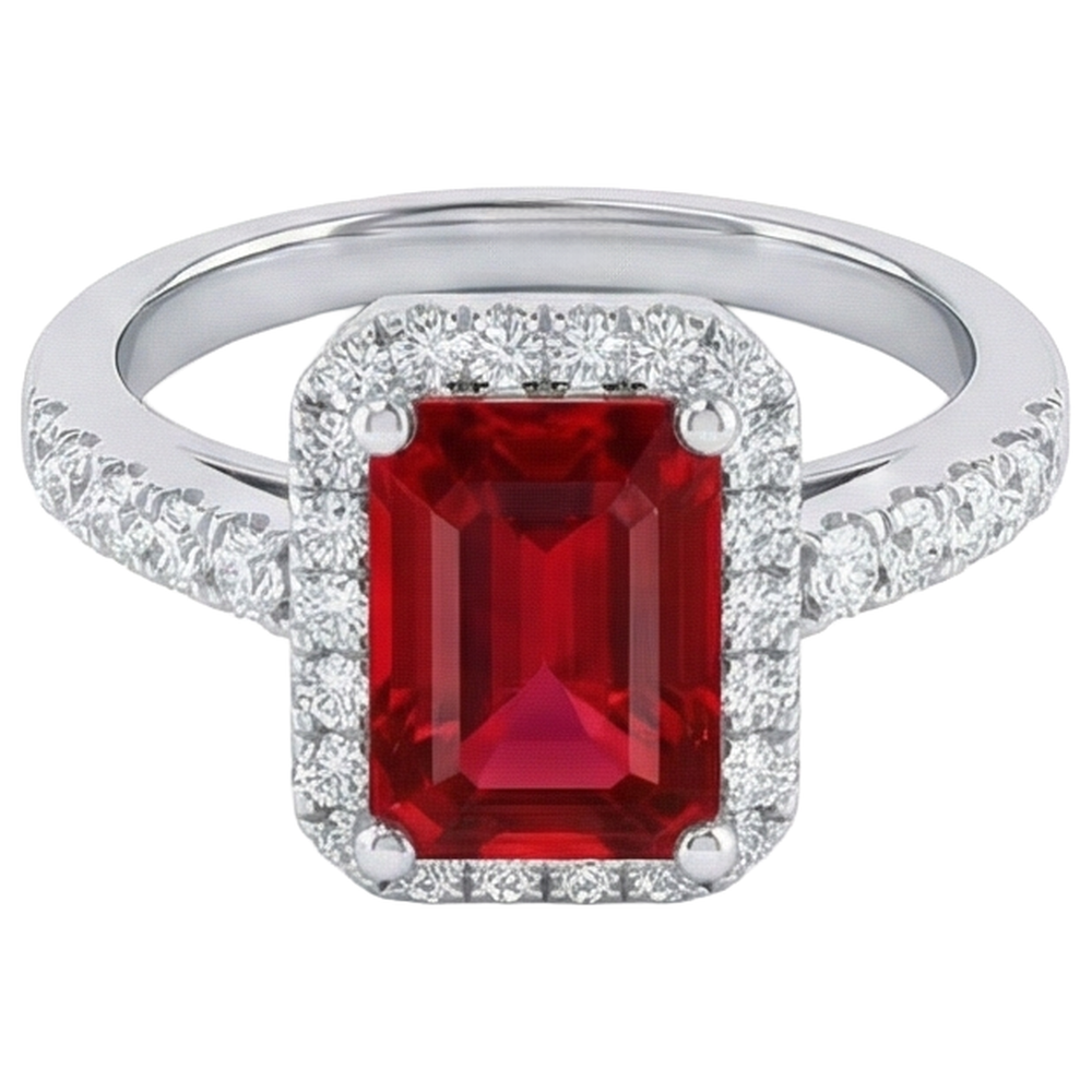 Halo Red Rubin mit Aus der Erde Abgebauter Natürlicher Diamanten 4,45 Karat Ring Weißgold 14K Neu