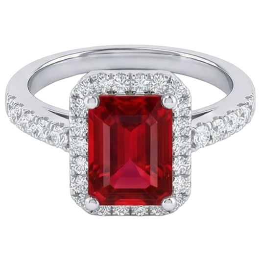 Halo Red Rubin mit Aus der Erde Abgebauter Natürlicher Diamanten 4,45 Karat Ring Weißgold 14K Neu