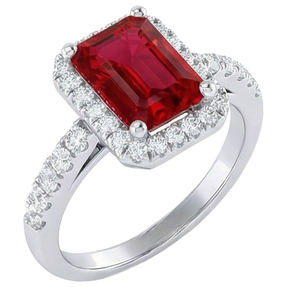 Halo Red Rubin mit Aus der Erde Abgebauter Natürlicher Diamanten 4,45 Karat Ring Weißgold 14K Neu