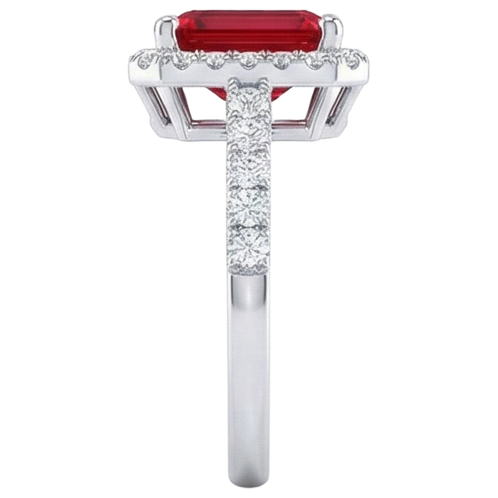 Halo Red Rubin mit Aus der Erde Abgebauter Natürlicher Diamanten 4,45 Karat Ring Weißgold 14K Neu