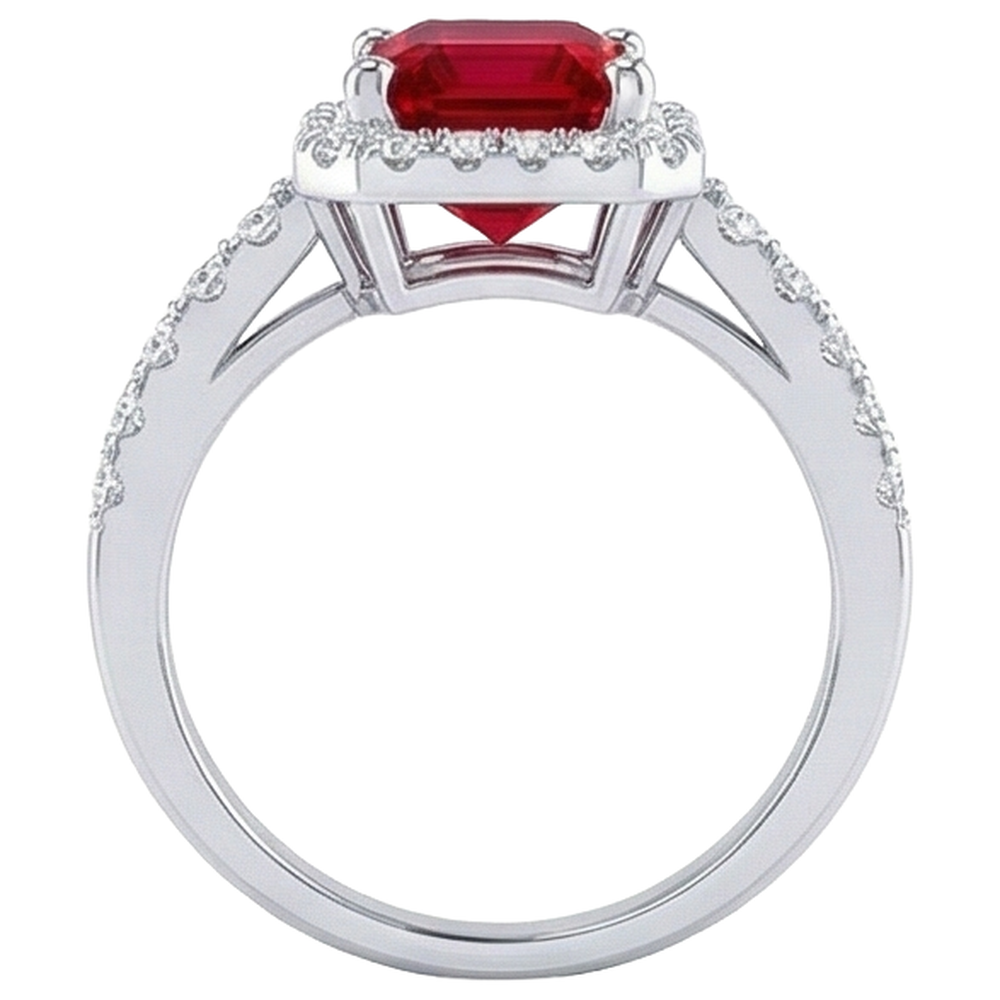 Halo Red Rubin mit Aus der Erde Abgebauter Natürlicher Diamanten 4,45 Karat Ring Weißgold 14K Neu
